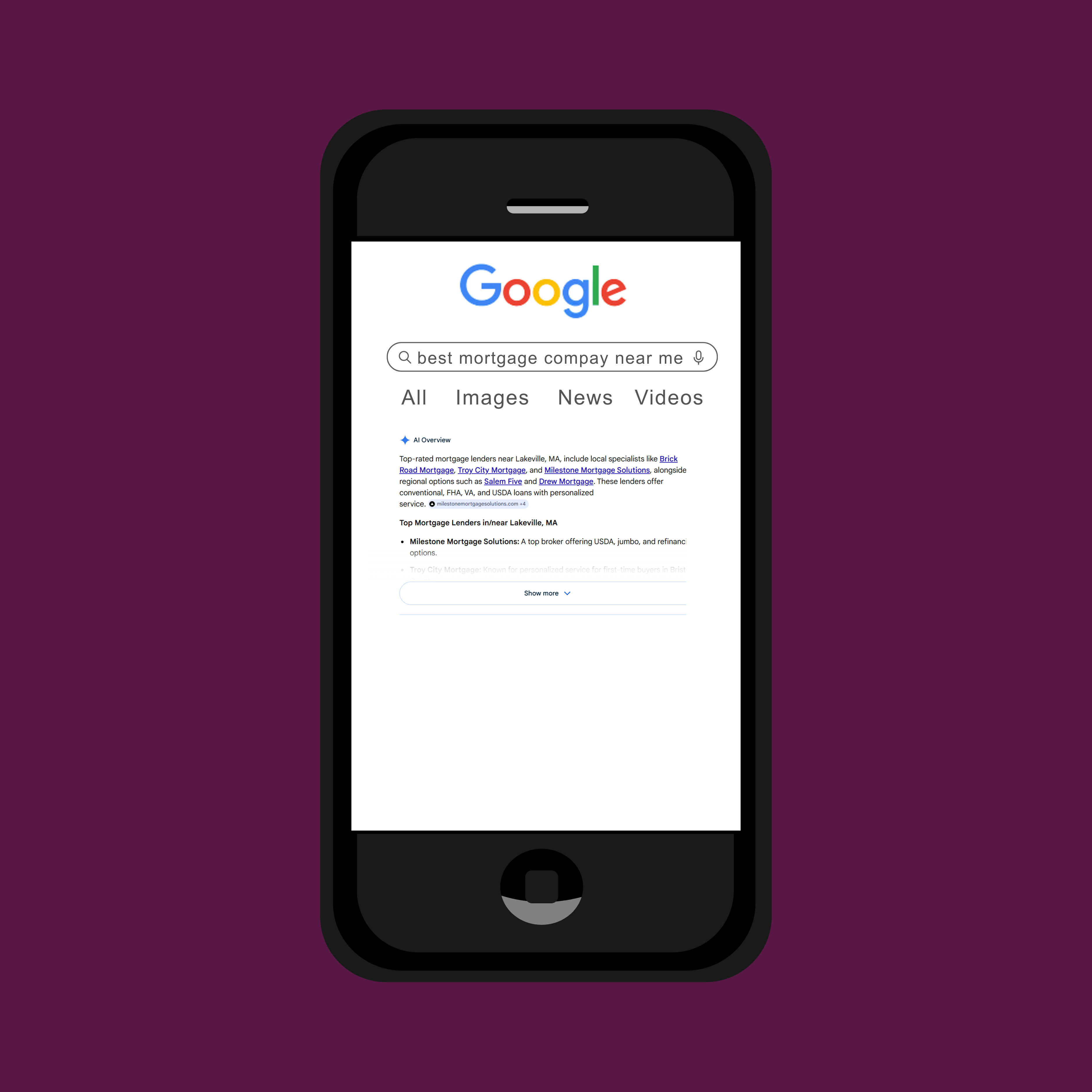 Google AI summary of local mortgage lenders near lakeville, ma